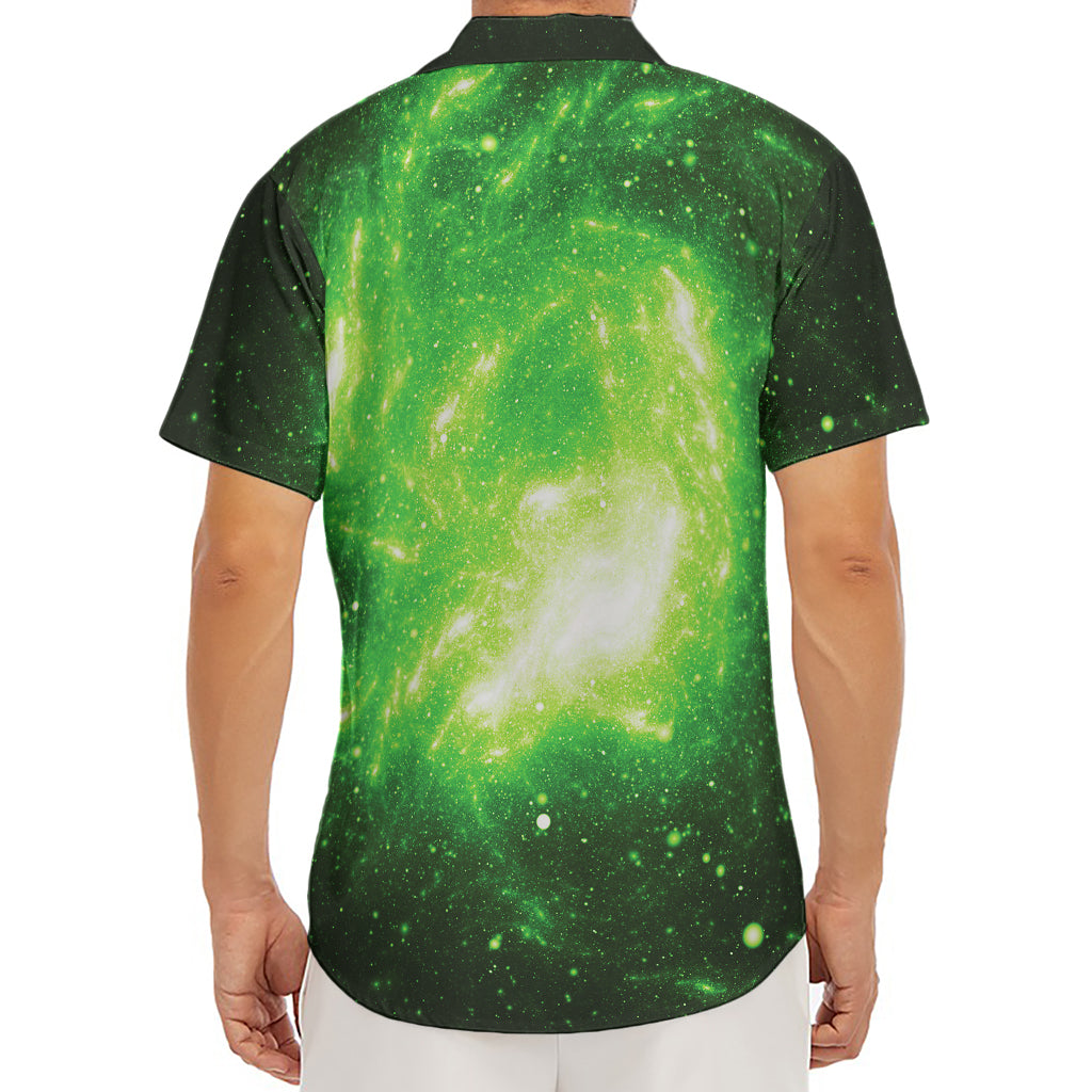 Green Sparkle Galaxy Print Men's Deep V-Neck Shirt