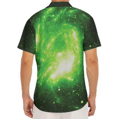 Green Sparkle Galaxy Print Men's Deep V-Neck Shirt