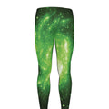 Green Sparkle Galaxy Print Men's Leggings