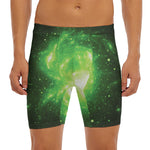 Green Sparkle Galaxy Print Men's Long Boxer Briefs