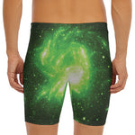 Green Sparkle Galaxy Print Men's Long Boxer Briefs