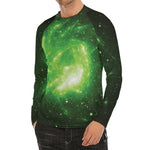 Green Sparkle Galaxy Print Men's Long Sleeve Rash Guard