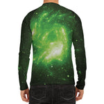 Green Sparkle Galaxy Print Men's Long Sleeve Rash Guard