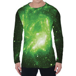 Green Sparkle Galaxy Print Men's Long Sleeve T-Shirt