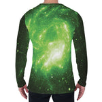 Green Sparkle Galaxy Print Men's Long Sleeve T-Shirt