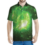Green Sparkle Galaxy Print Men's Polo Shirt