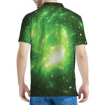 Green Sparkle Galaxy Print Men's Polo Shirt