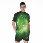 Green Sparkle Galaxy Print Men's Rompers