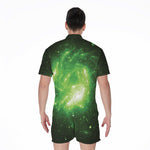 Green Sparkle Galaxy Print Men's Rompers