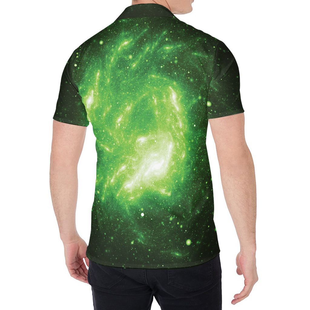 Green Sparkle Galaxy Print Men's Shirt