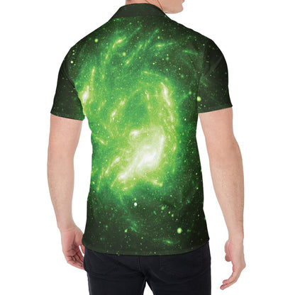 Green Sparkle Galaxy Print Men's Shirt