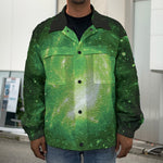 Green Sparkle Galaxy Print Men's Shirt Jacket