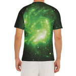 Green Sparkle Galaxy Print Men's Short Sleeve Rash Guard