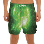 Green Sparkle Galaxy Print Men's Split Running Shorts
