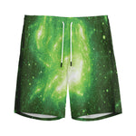 Green Sparkle Galaxy Print Men's Sports Shorts