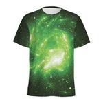 Green Sparkle Galaxy Print Men's Sports T-Shirt