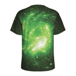 Green Sparkle Galaxy Print Men's Sports T-Shirt