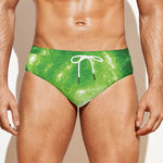 Green Sparkle Galaxy Print Men's Swim Briefs