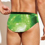 Green Sparkle Galaxy Print Men's Swim Briefs