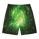 Green Sparkle Galaxy Print Men's Swim Trunks