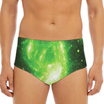 Green Sparkle Galaxy Print Men's Triangle Swim Briefs