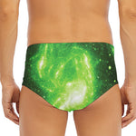 Green Sparkle Galaxy Print Men's Triangle Swim Briefs