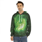 Green Sparkle Galaxy Print Men's Velvet Pullover Hoodie