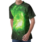 Green Sparkle Galaxy Print Men's Velvet T-Shirt