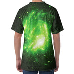 Green Sparkle Galaxy Print Men's Velvet T-Shirt