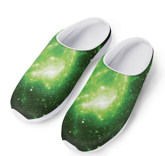 Green Sparkle Galaxy Print Mesh Casual Shoes