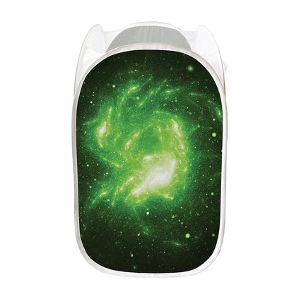 Green Sparkle Galaxy Print Mesh Laundry Hamper