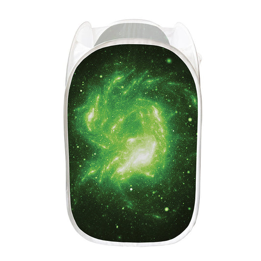 Green Sparkle Galaxy Print Mesh Laundry Hamper