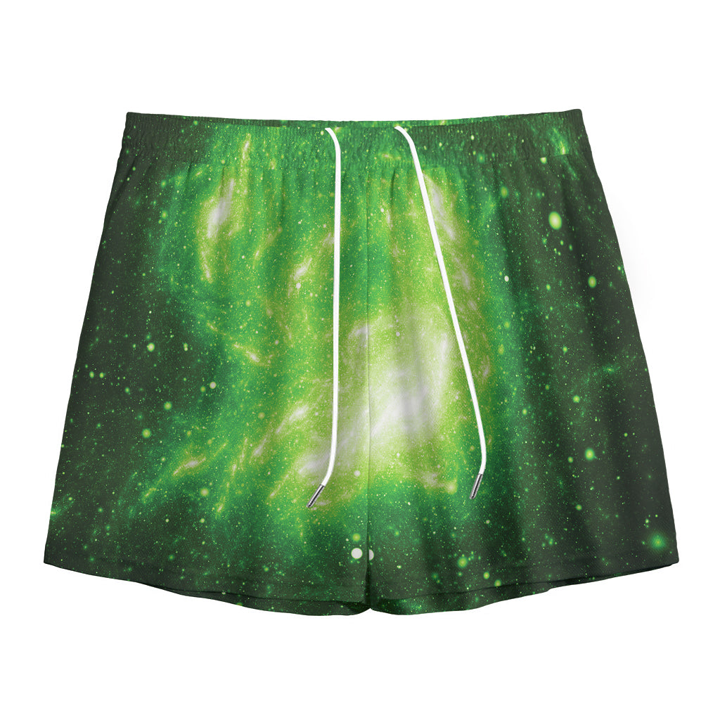 Green Sparkle Galaxy Print Mesh Shorts
