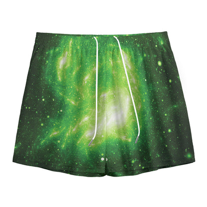 Green Sparkle Galaxy Print Mesh Shorts