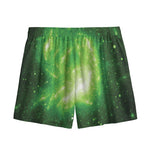 Green Sparkle Galaxy Print Mesh Shorts