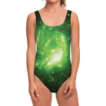 Green Sparkle Galaxy Print One Piece Swimsuit