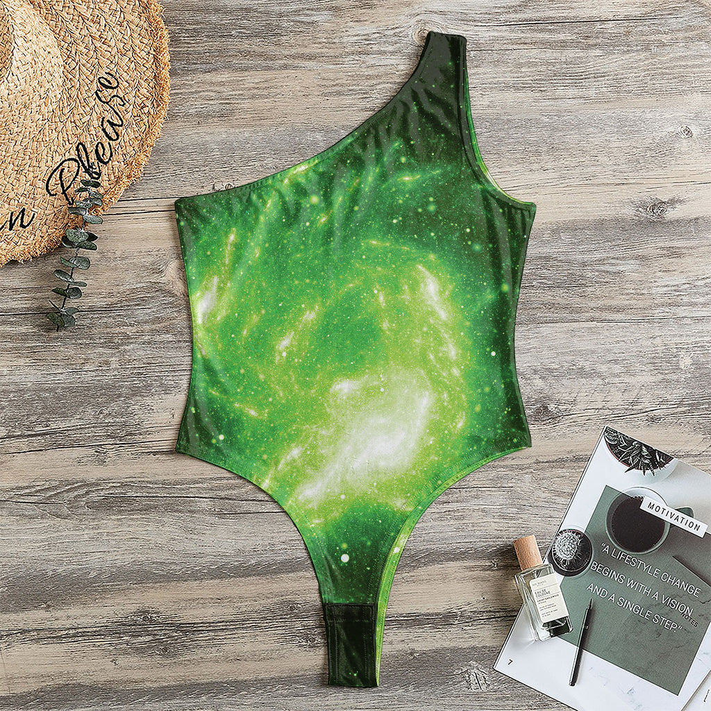 Green Sparkle Galaxy Print One Shoulder Bodysuit