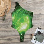 Green Sparkle Galaxy Print One Shoulder Bodysuit