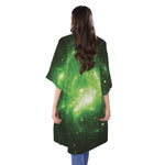 Green Sparkle Galaxy Print Open Front Beach Cover Up