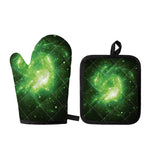 Green Sparkle Galaxy Print Oven Mitt And Pot Holder Set
