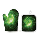 Green Sparkle Galaxy Print Oven Mitt And Pot Holder Set