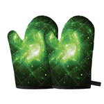 Green Sparkle Galaxy Print Oven Mitts