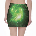 Green Sparkle Galaxy Print Pencil Mini Skirt