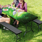 Green Sparkle Galaxy Print Picnic Table Cover