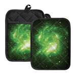 Green Sparkle Galaxy Print Pot Holders With Pocket