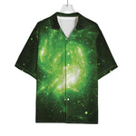 Green Sparkle Galaxy Print Rayon Hawaiian Shirt