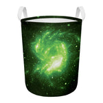 Green Sparkle Galaxy Print Round Laundry Basket