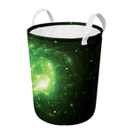 Green Sparkle Galaxy Print Round Laundry Basket