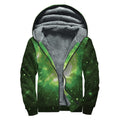 Green Sparkle Galaxy Print Sherpa Lined Zip Up Hoodie