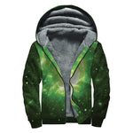 Green Sparkle Galaxy Print Sherpa Lined Zip Up Hoodie